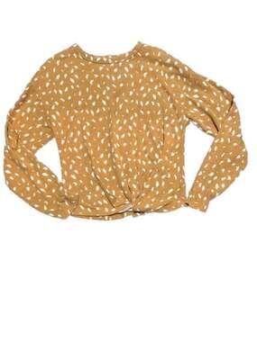 Daytrip Mustard Yellow Deer Spotted Twist Front Long Sleeve Top